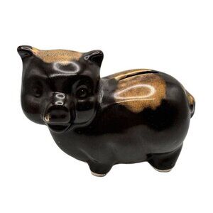 Vintage Ceramic Piggy Bank Brown and Gold 5.25 Inches